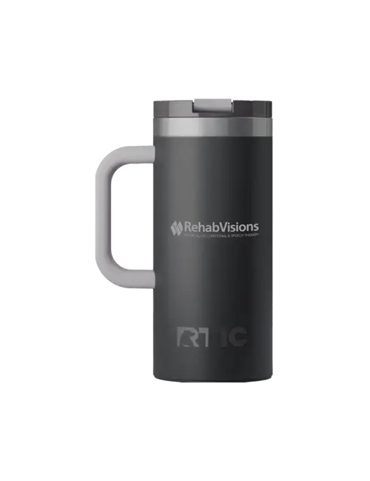 RTIC Road Trip 16 oz Charcoal Travel Mug w/RehabVisions Logo