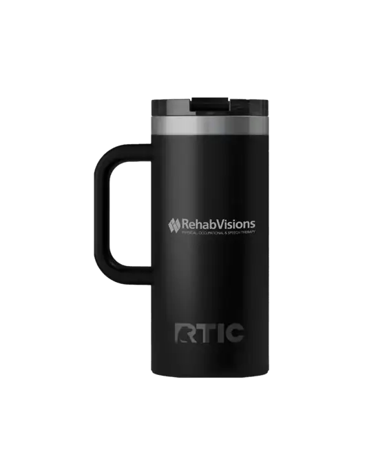 RTIC Road Trip 16 oz Black Travel Mug w/RehabVisions Logo