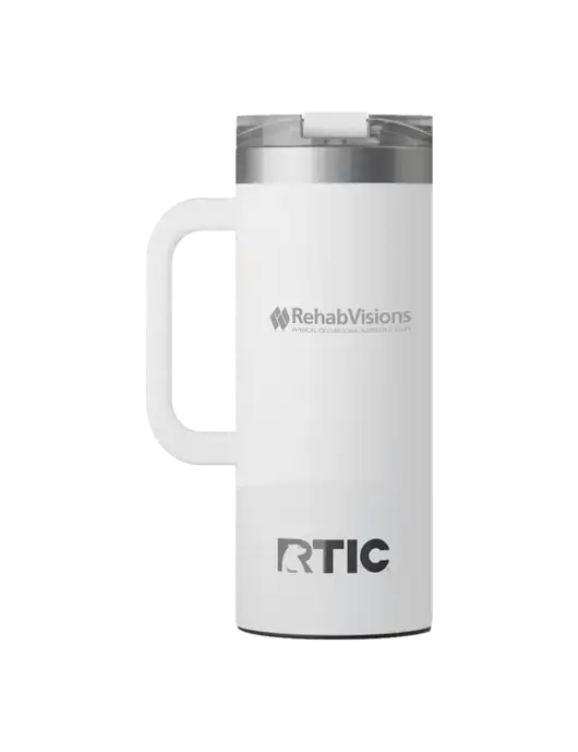 RTIC Road Trip 20 oz White Travel Mug w/RehabVisions Logo