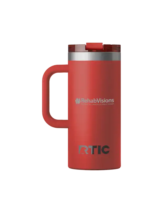 RTIC Road Trip 16 oz Red Travel Mug w/RehabVisions Logo