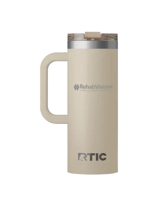 RTIC Road Trip 20 oz Tan Travel Mug w/RehabVisions Logo