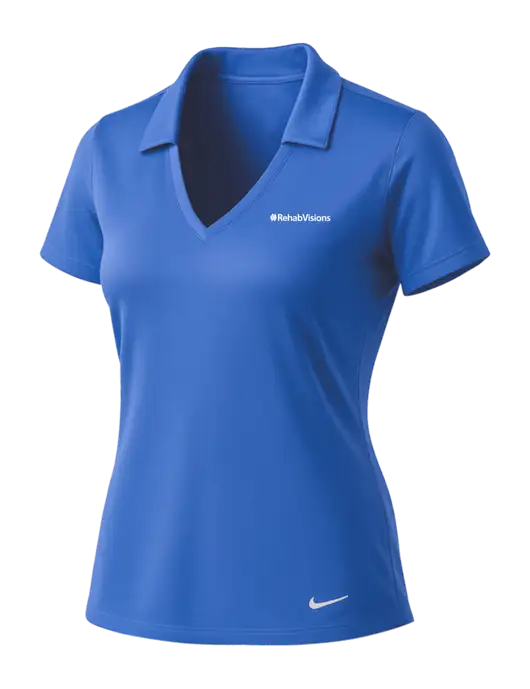 NIKE Light Royal Womens Dri-Fit Vertical Mesh Polo w/RehabVisions Logo