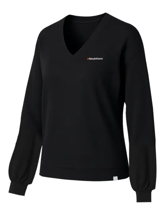 TravisMathew Womens Long Weekend Black V-Neck
 w/RehabVisions Logo