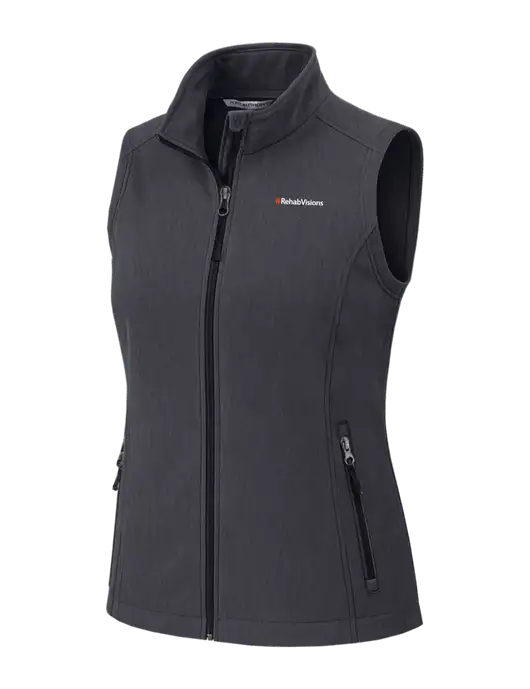 Charcoal Heather Womens Core Soft Shell Vest w/RehabVisions Logo