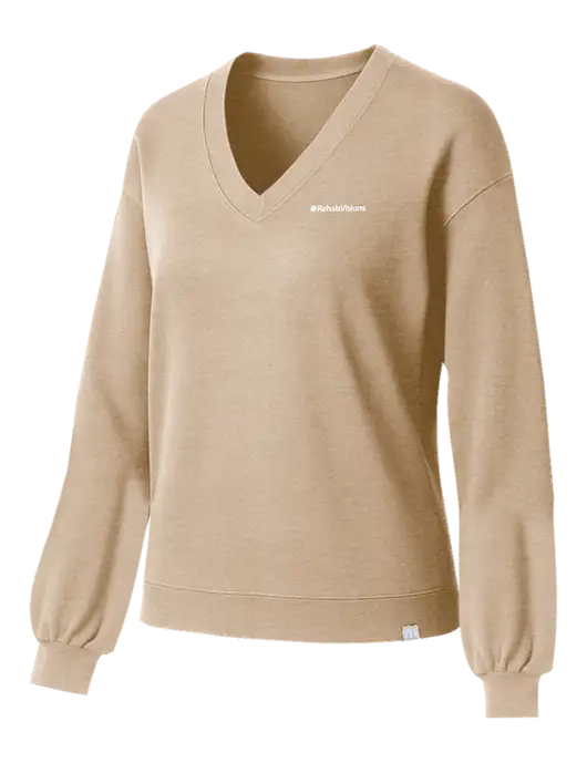 TravisMathew Womens Long Weekend Tan Heather V-Neck
 w/RehabVisions Logo