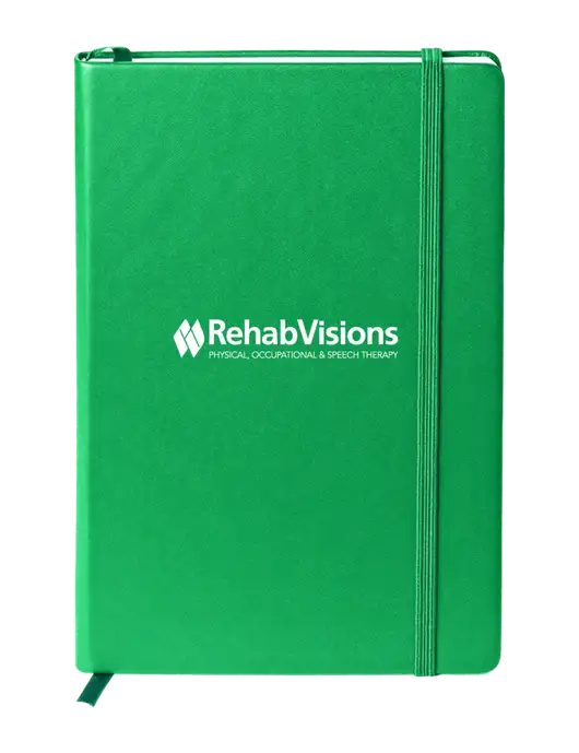 Neoskin Green Hard Cover Journal 5.75 x 8.375
 w/RehabVisions Logo