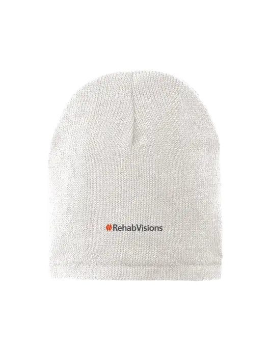 White Fleece-Lined Beanie Cap w/RehabVisions Logo