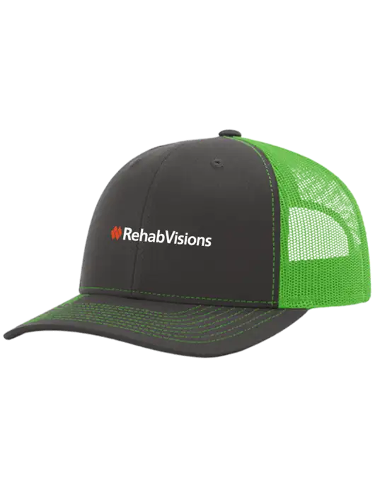 Richardson Adjustable Snapback Original 112 Trucker Cap Charcoal Grey w/Neon Green Mesh w/RehabVisions Logo
