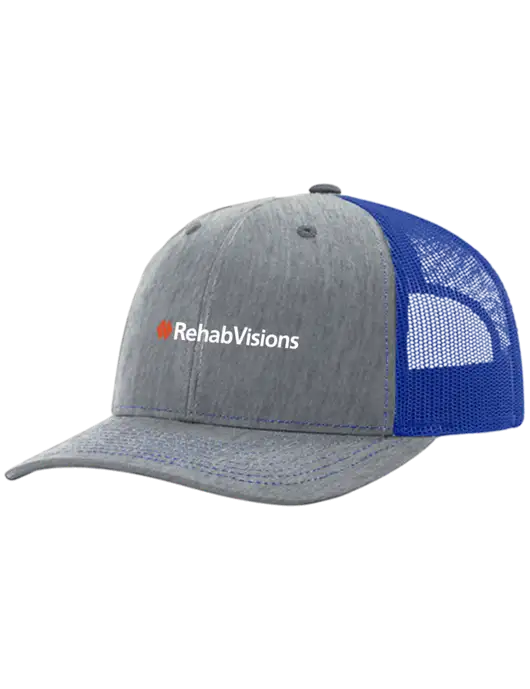 Richardson Adjustable Snapback Original 112 Trucker Cap Heather Light Grey w/Royal Mesh w/RehabVisions Logo