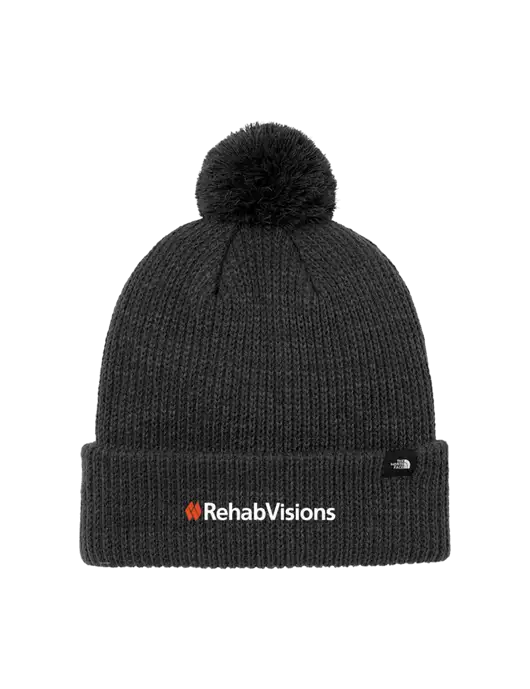 The North Face Black Heather Pom Beanie w/RehabVisions Logo