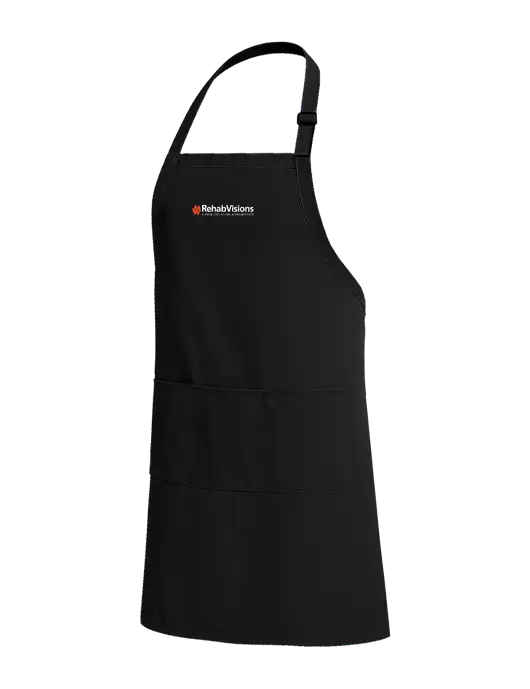 Easy Care Extra Long Bib Black Apron with Stain Release w/RehabVisions Logo