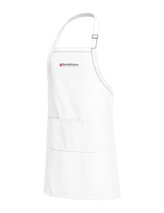 Easy Care Extra Long Bib White Apron with Stain Release w/RehabVisions Logo