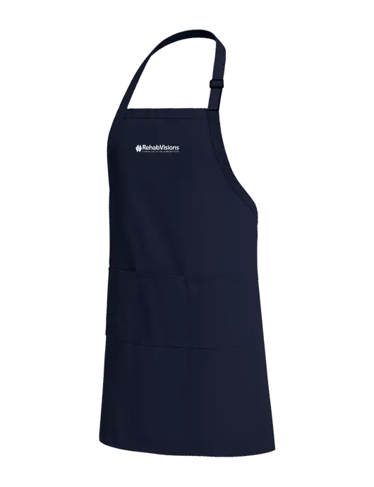 Easy Care Extra Long Bib Navy Apron with Stain Release w/RehabVisions Logo