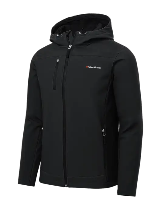 Hooded Core Black Soft Shell Jacket w/RehabVisions Logo
