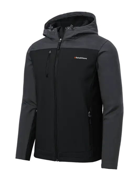 Hooded Core Dark Grey/Black Soft Shell Jacket w/RehabVisions Logo