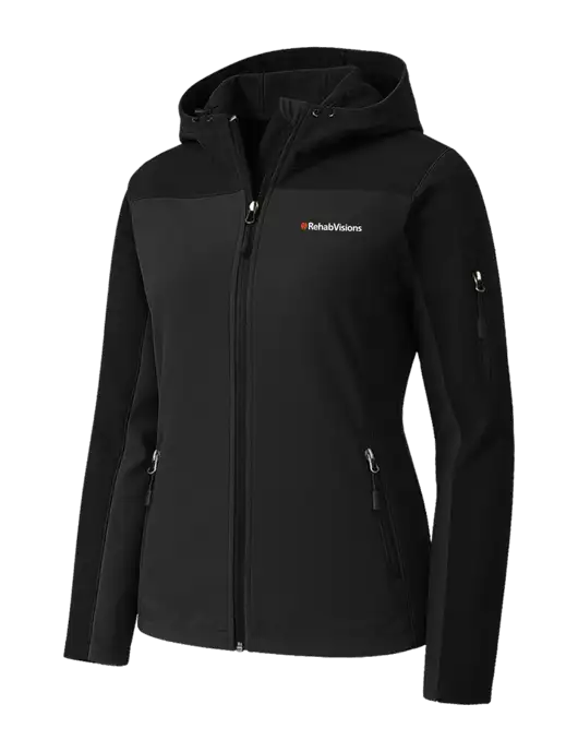 Womens Hooded Core Black Soft Shell Jacket w/RehabVisions Logo