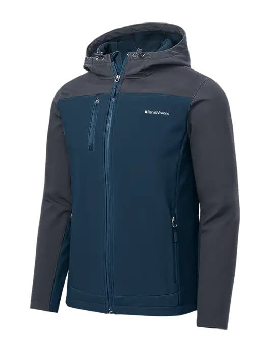 Hooded Core Navy/Dark Grey Soft Shell Jacket w/RehabVisions Logo
