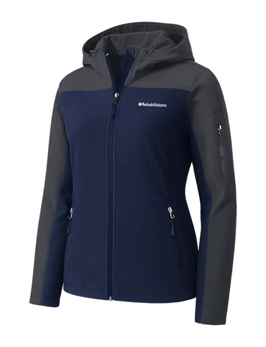 Womens Hooded Core Navy/Dark Grey Soft Shell Jacket w/RehabVisions Logo