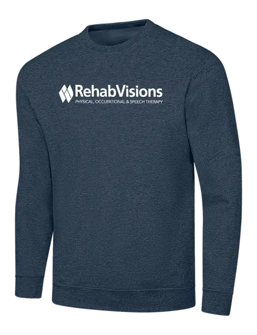 Heather Navy 7.8 oz Ring Spun Crew Sweatshirt w/RehabVisions Logo