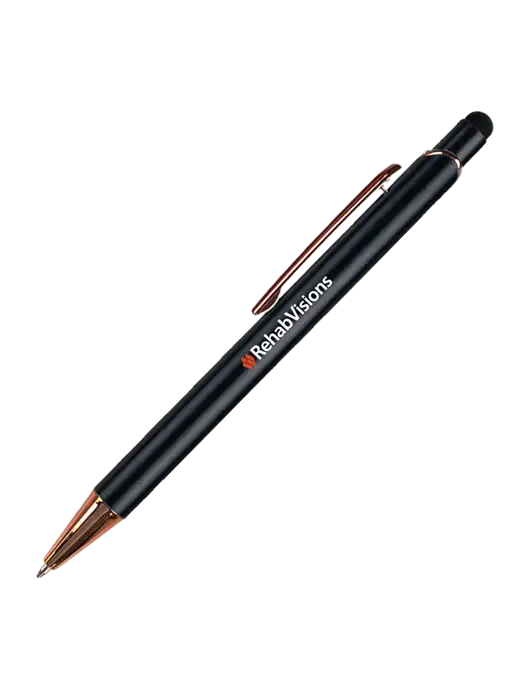 Waterlily Black Stylus Blue Ink Pen w/RehabVisions Logo