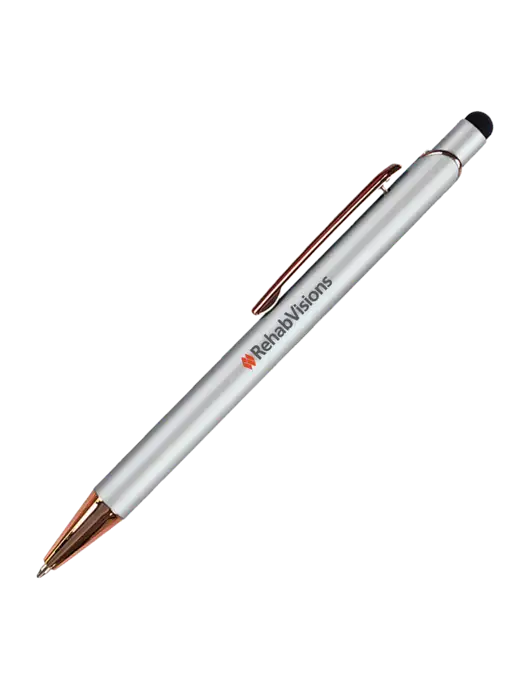 Waterlily White Stylus Blue Ink Pen w/RehabVisions Logo