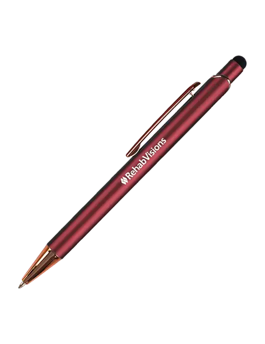 Waterlily Dark Red Stylus Blue Ink Pen w/RehabVisions Logo