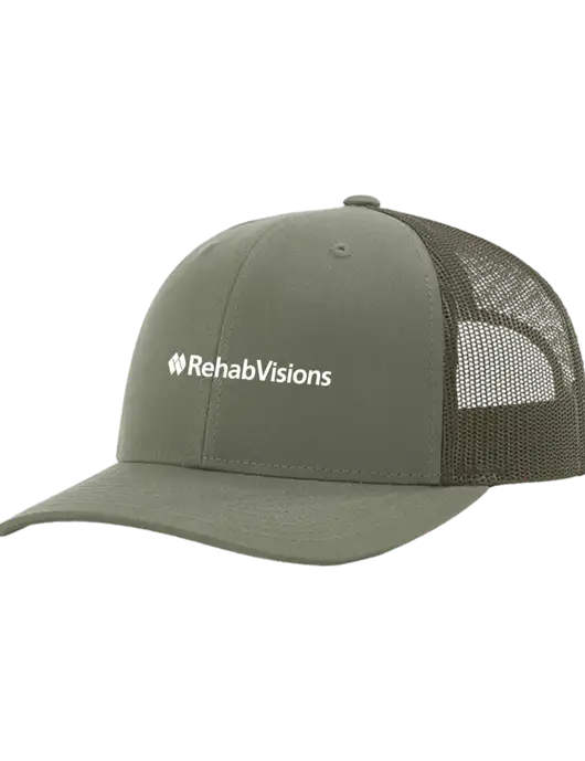 Richardson Adjustable Snapback Original 112 Trucker Cap Medium Olive w/Medium Olive Mesh w/RehabVisions Logo