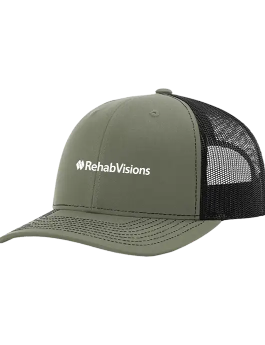 Richardson Adjustable Snapback Original 112 Trucker Cap Medium Olive w/Black Mesh w/RehabVisions Logo