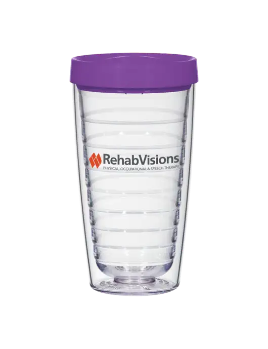16 oz Trivex Double Wall Tumbler with Purple Travel Lid w/RehabVisions Logo