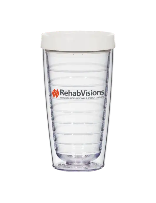 16 oz Trivex Double Wall Tumbler with White Travel Lid w/RehabVisions Logo