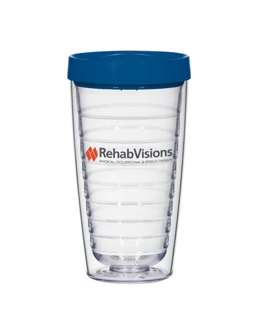 16 oz Trivex Double Wall Tumbler with Light Navy Travel Lid w/RehabVisions Logo