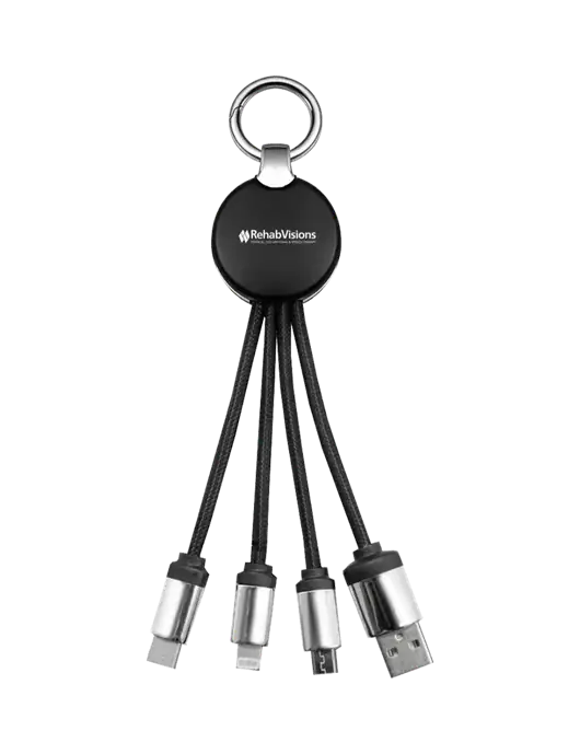 Black Light-Up Multi Charging Cable Keychain w/RehabVisions Logo