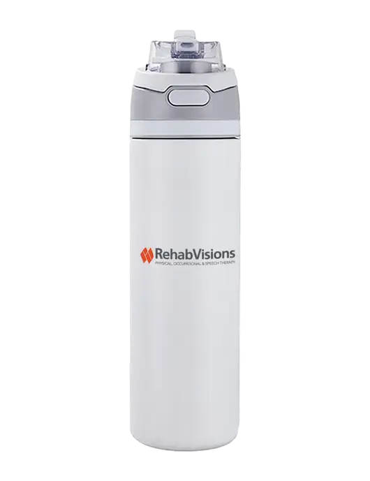 White Sip or Flip 24oz Vacuum Insulated Stainless Steel Bottle  w/RehabVisions Logo