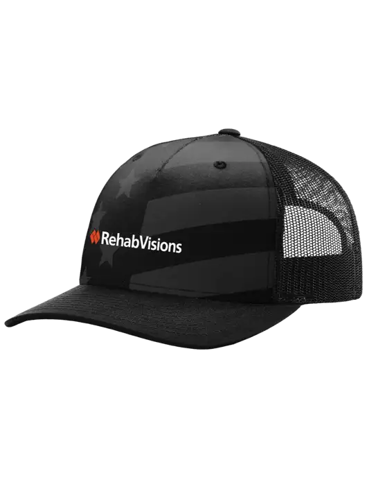 Richardson Five Panel Stars and Stripes Trucker Cap w/RehabVisions Logo
