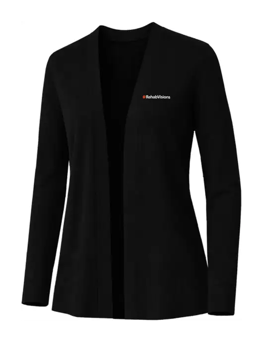 Brooks Brothers Womens Cotton Stretch Long Black Cardigan Sweater w/RehabVisions Logo