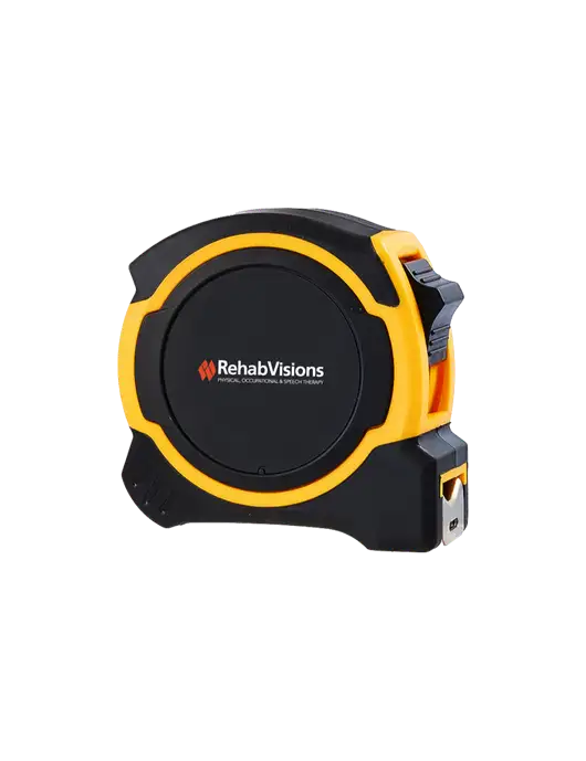 Yellow and Black Pro Tape Measure, 25'
 w/RehabVisions Logo