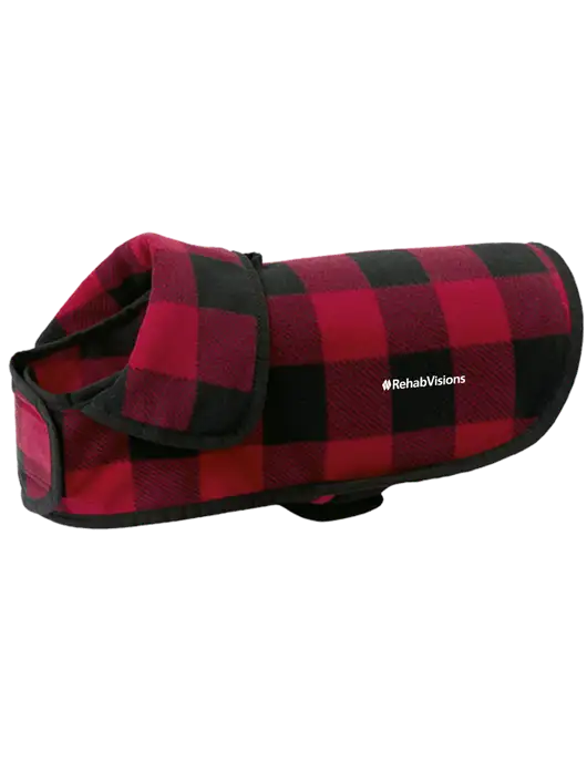 Pawsh Buffalo Red/Black Check Pet Fleece Jacket w/RehabVisions Logo