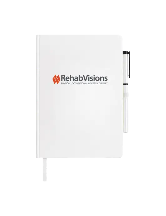 Soft Touch White Journal and Gel Pen Combo w/RehabVisions Logo