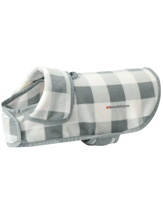 Pawsh Buffalo Medium Grey/White Check Pet Fleece Jacket w/RehabVisions Logo