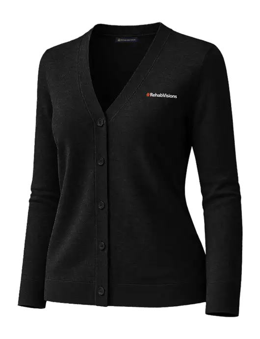 Brooks Brothers Womens Cotton Stretch Black Cardigan Sweater w/RehabVisions Logo