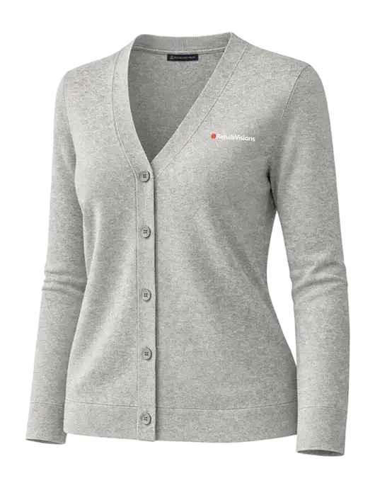 Brooks Brothers Womens Cotton Stretch Light Grey Heather Cardigan Sweater w/RehabVisions Logo