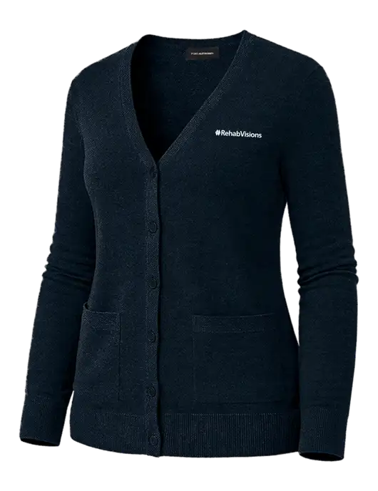 Womens Dark Navy Washable V-neck Cardigan Sweater w/RehabVisions Logo