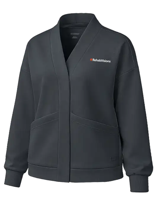 OGIO Womens Transcend Dark Grey Cardigan w/RehabVisions Logo