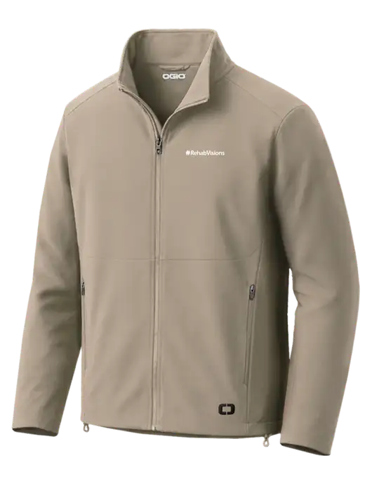 OGIO Kinetic Soft Shell Tan Jacket w/RehabVisions Logo