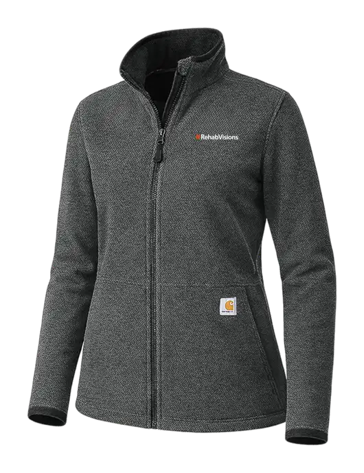 Carhartt Womens Very Dark Grey Heather Textured Full-Zip Fleece Jacket w/RehabVisions Logo