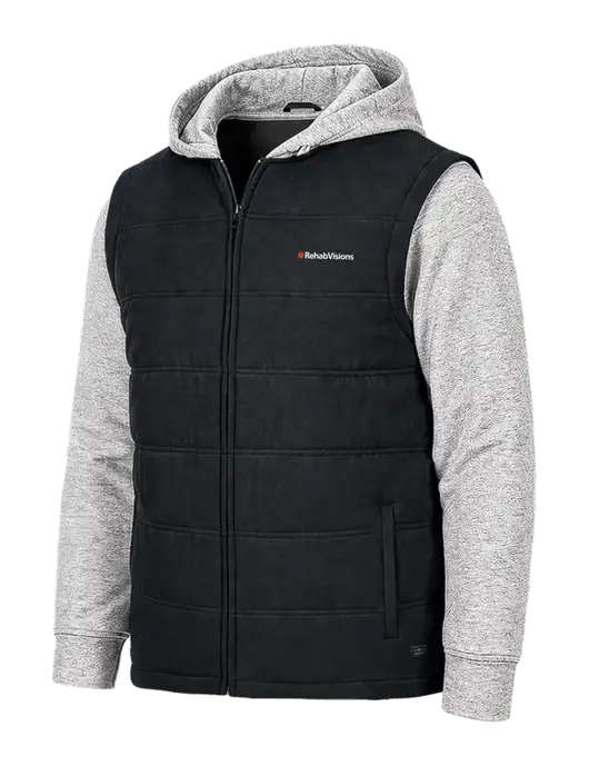 TravisMathew Tides Up Hooded Black/Light Gray Heather Jacket w/RehabVisions Logo