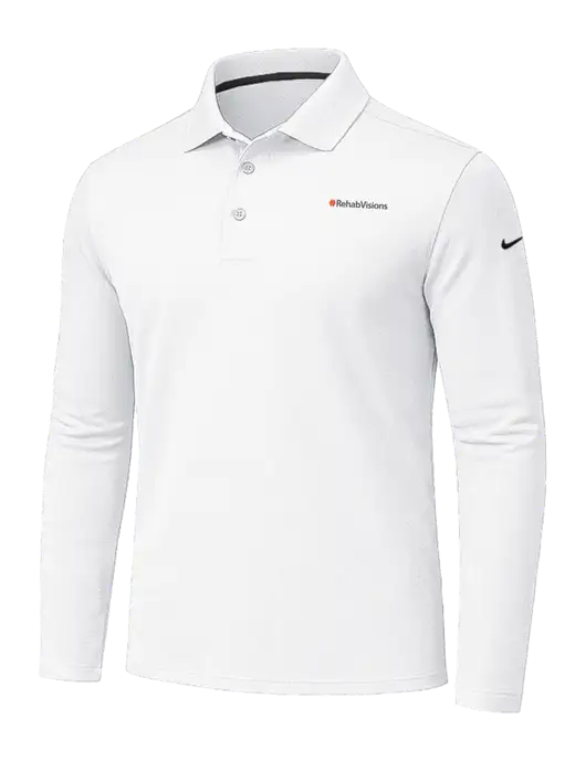 Nike White Dri-FIT Micro Pique 2.0 Long Sleeve Polo w/RehabVisions Logo