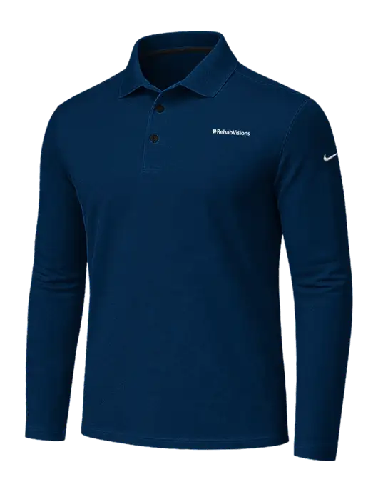 Nike Navy Dri-FIT Micro Pique 2.0 Long Sleeve Polo w/RehabVisions Logo