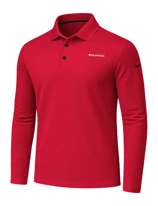 Nike Red Dri-FIT Micro Pique 2.0 Long Sleeve Polo w/RehabVisions Logo