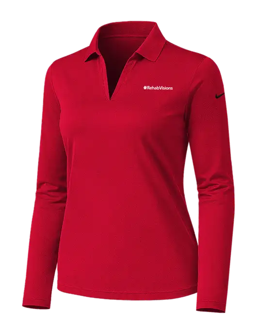 Nike Womens Red Dri-FIT Micro Pique 2.0 Long Sleeve Polo w/RehabVisions Logo